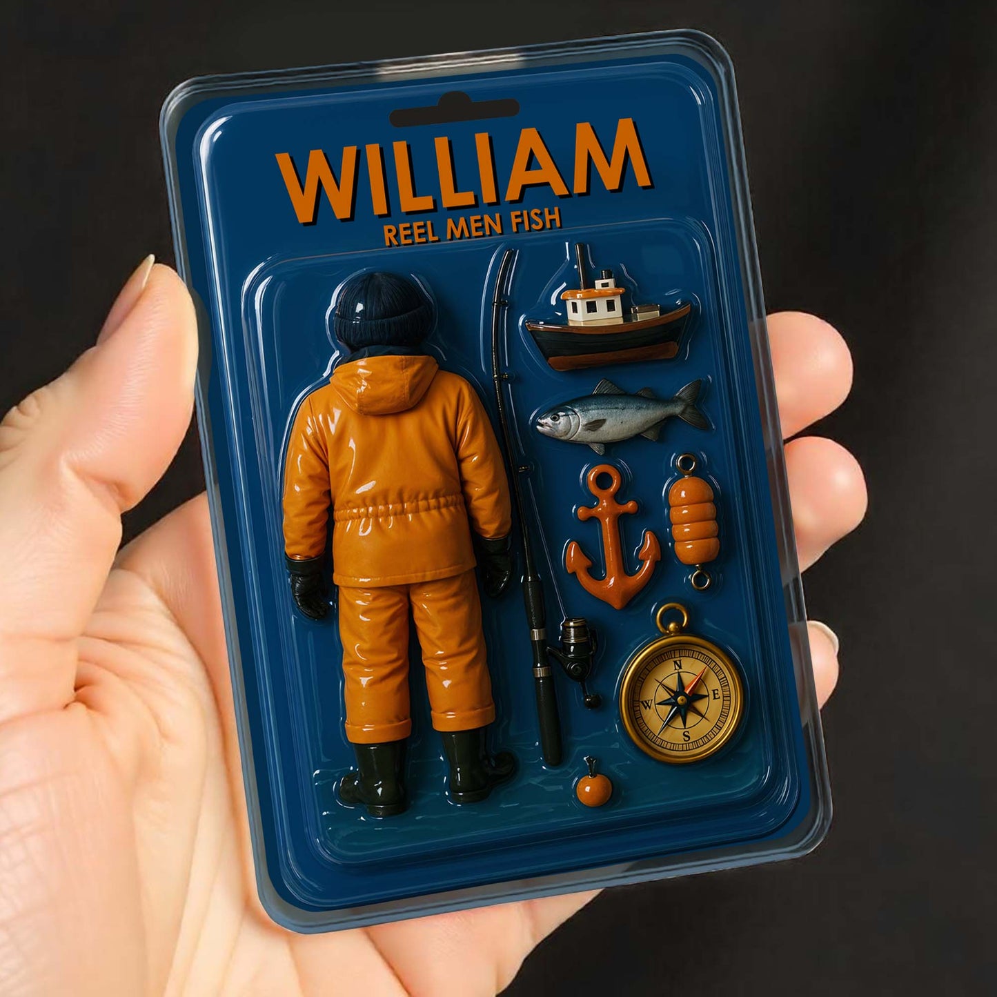 Reel Men Fish, Fisherman With Fishing Rod and Boat