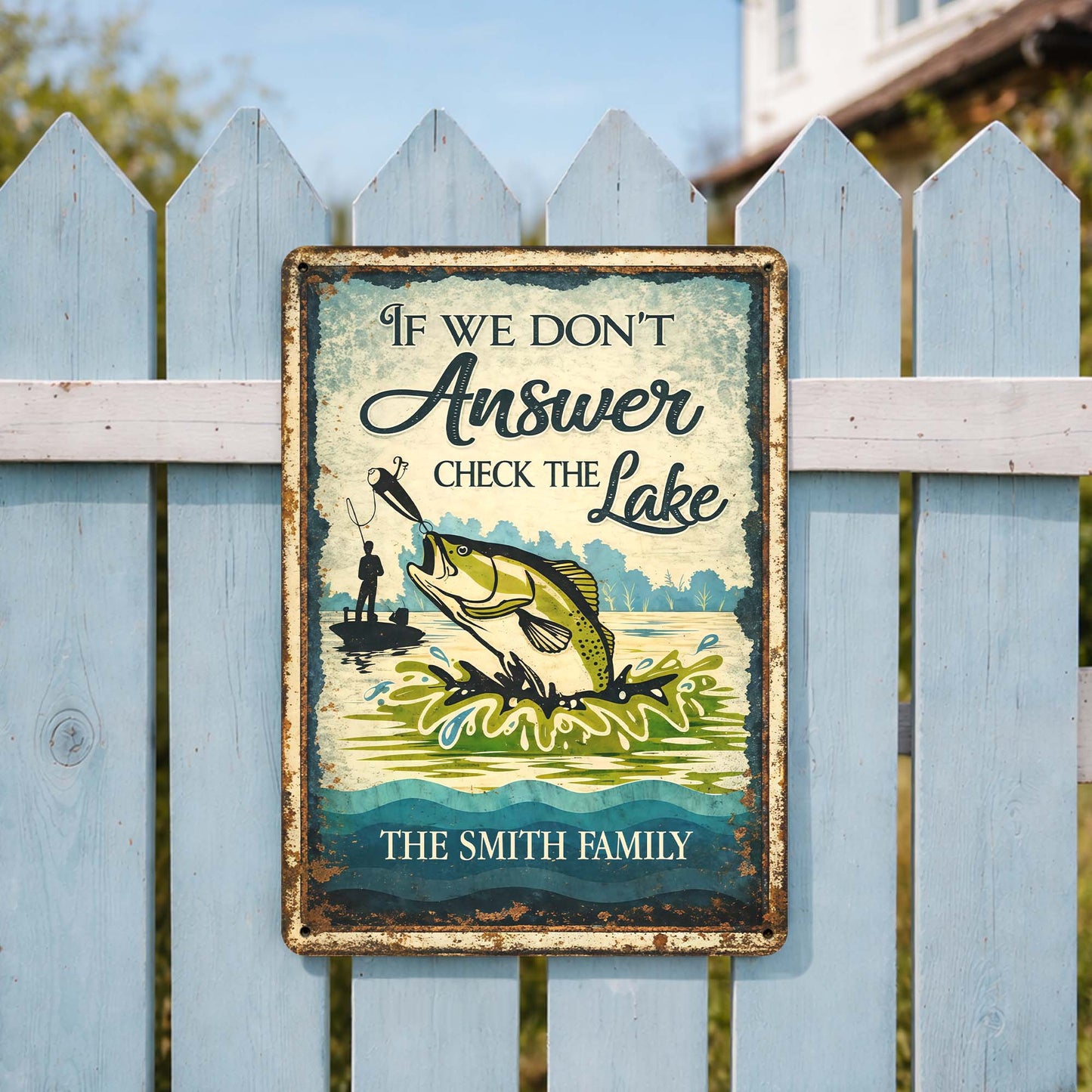 If We Don't Answer Check The Lake Bass Fish And Fisherman Design - Personalized Metal Sign - FISH003_MSIGN