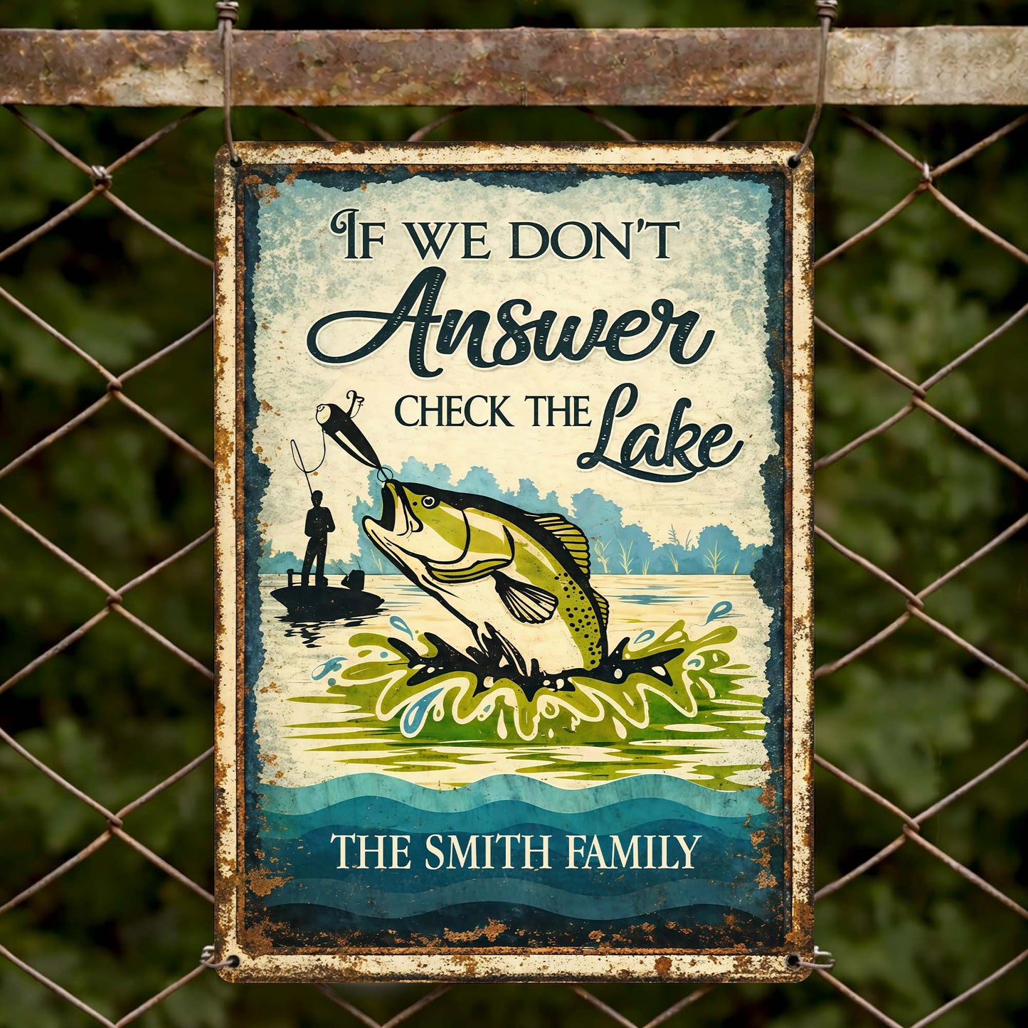 If We Don't Answer Check The Lake Bass Fish And Fisherman Design - Personalized Metal Sign - FISH003_MSIGN