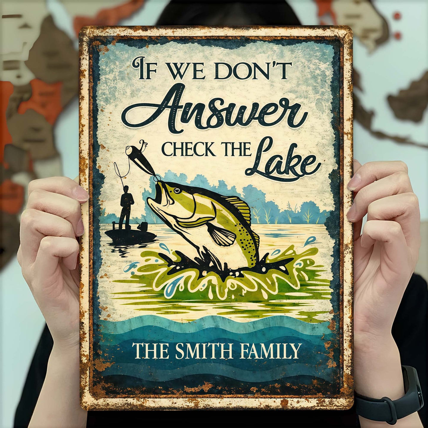 If We Don't Answer Check The Lake Bass Fish And Fisherman Design - Personalized Metal Sign - FISH003_MSIGN