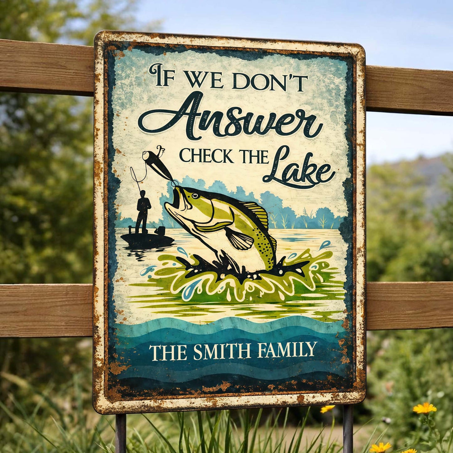 If We Don't Answer Check The Lake Bass Fish And Fisherman Design - Personalized Metal Sign - FISH003_MSIGN