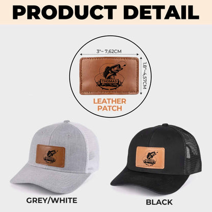 Customizable Leather Patch With Fish And Fishing Reel Design