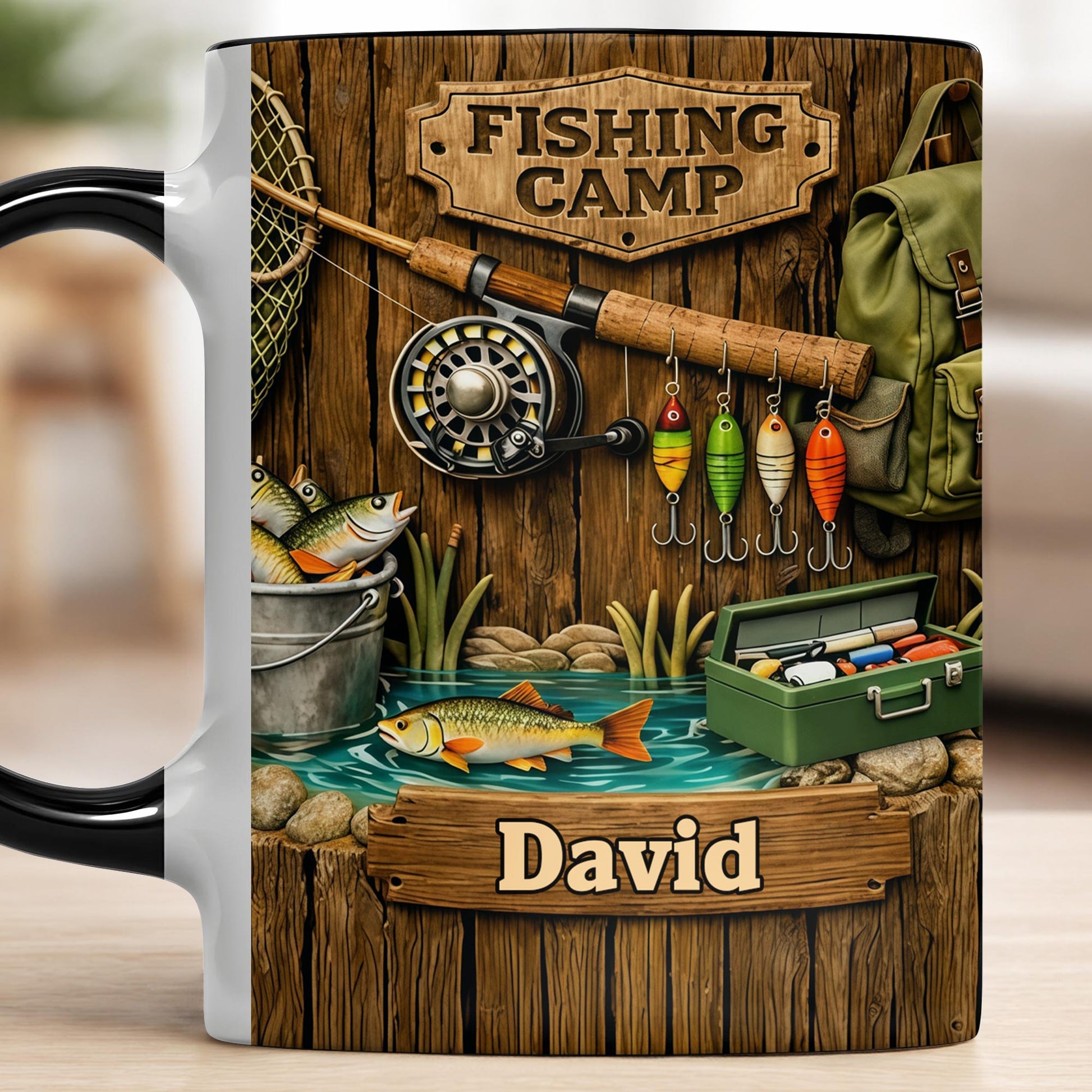 Fishing Camp Gear With Fishing Rod And Fish