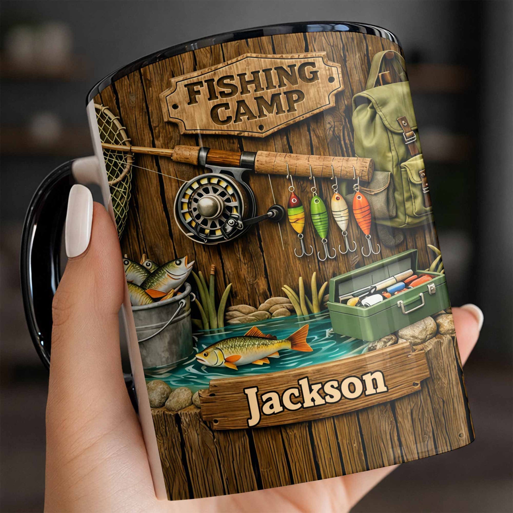 Fishing Camp Gear With Fishing Rod And Fish