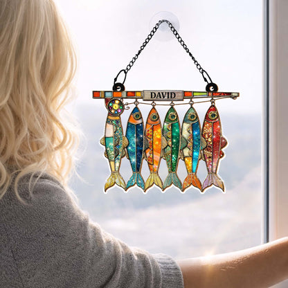 A Day Spent Fishing, Colorful Hanging Fish And Fishing Rod Design