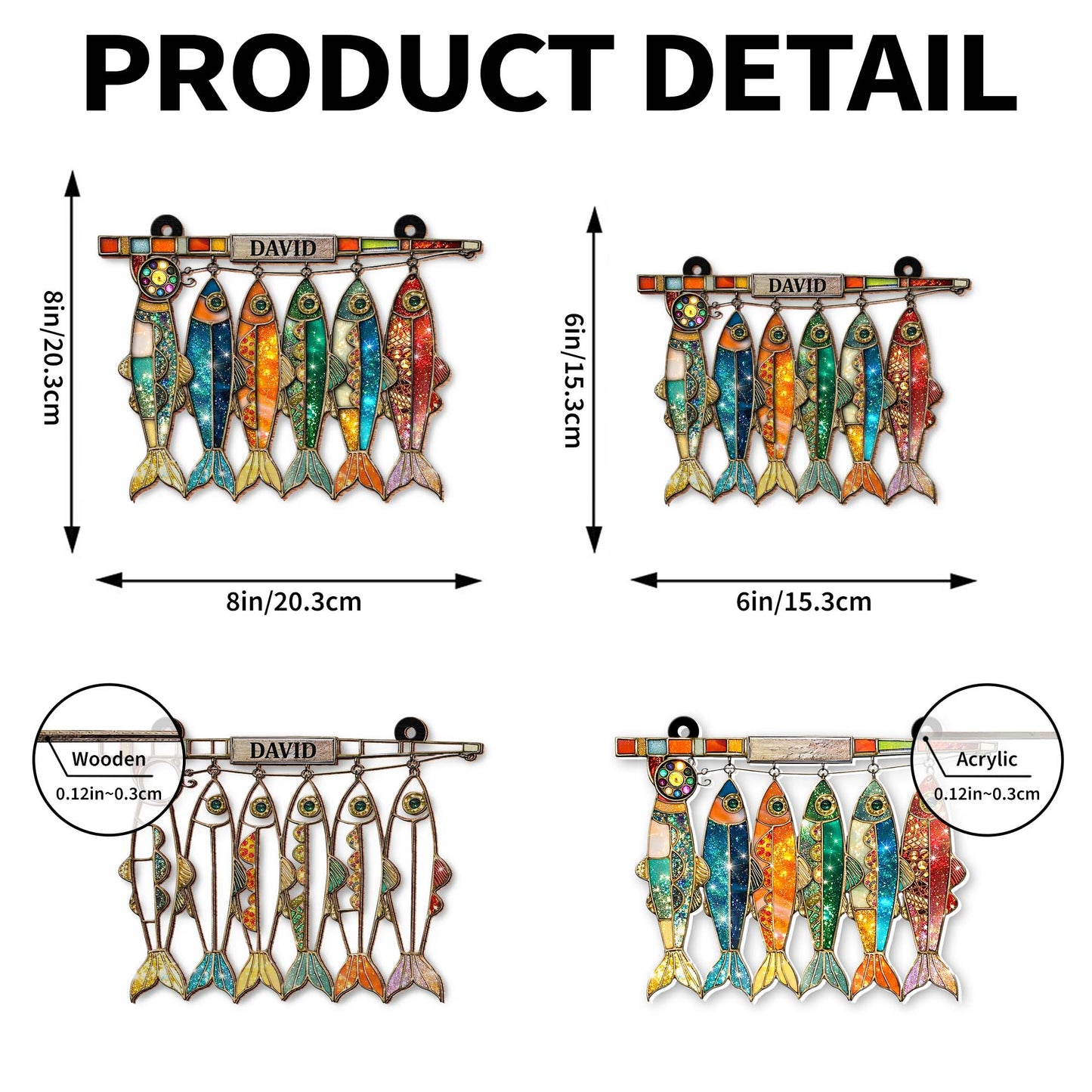 A Day Spent Fishing, Colorful Hanging Fish And Fishing Rod Design