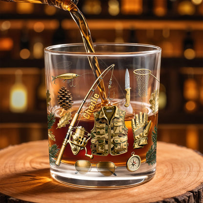 Customizable Fishing Enthusiast's Whiskey Glass