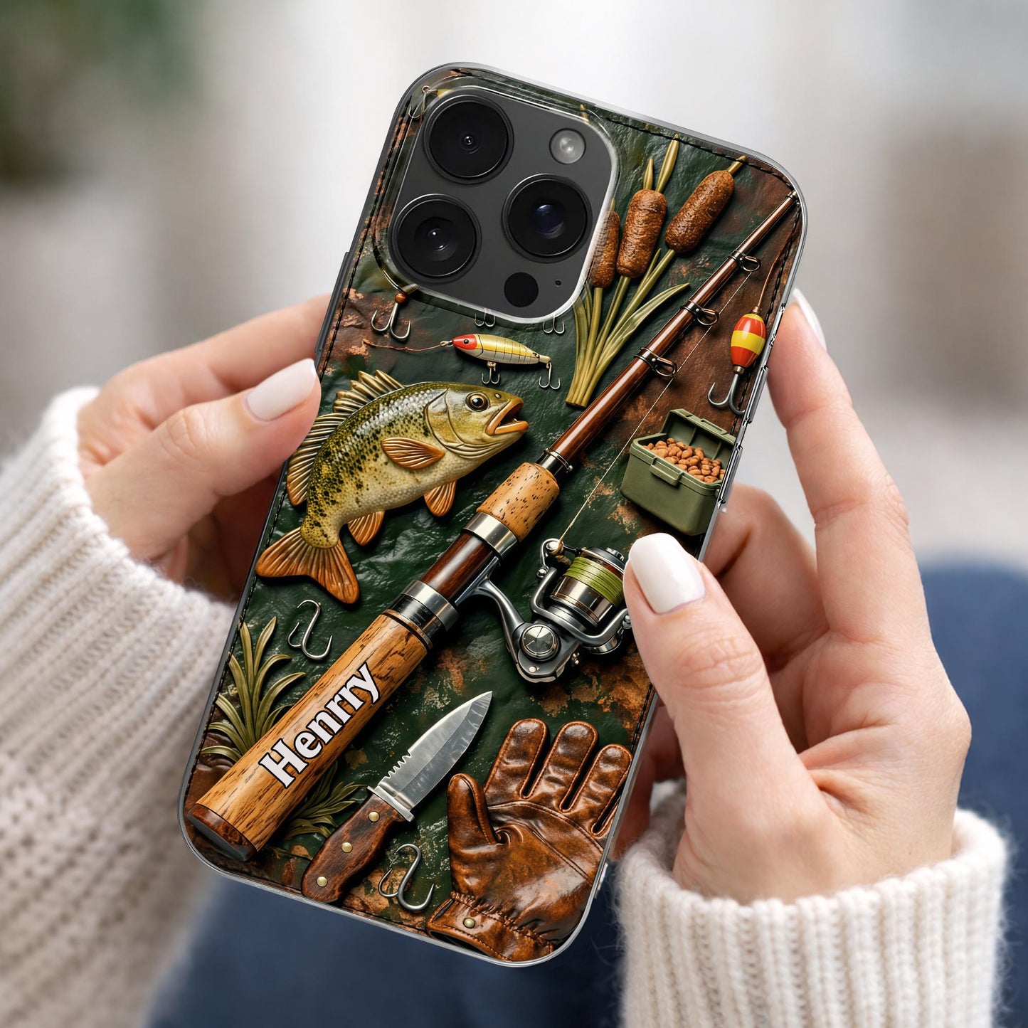 A Perfect Day Fishing Rod and Bass Fish Design