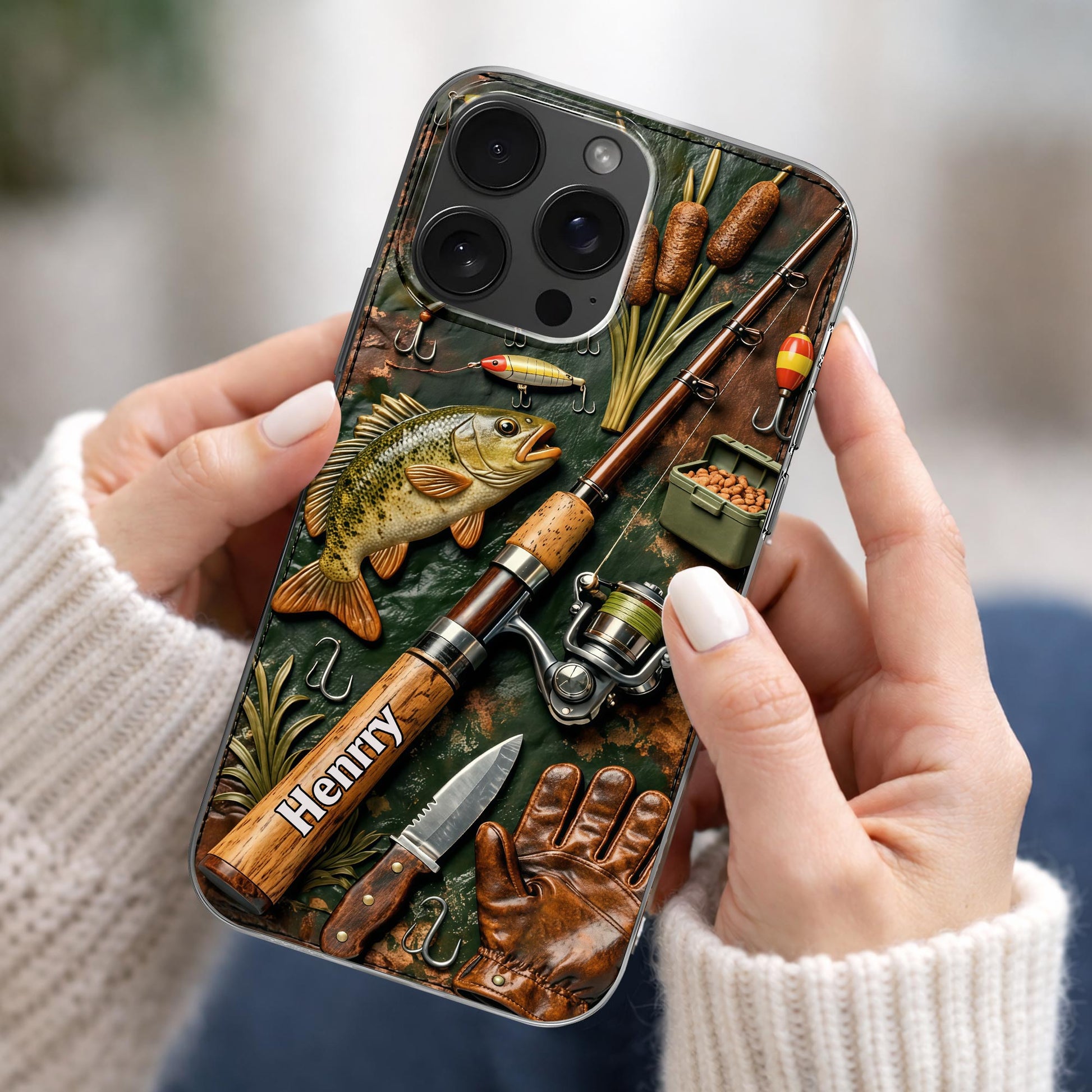 A Perfect Day Fishing Rod and Bass Fish Design