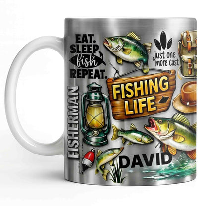 Eat Sleep Fish Repeat Fishing Life Fisherman With Fish And Gear - Personalized Custom Coffee Mug - FISH025_MG