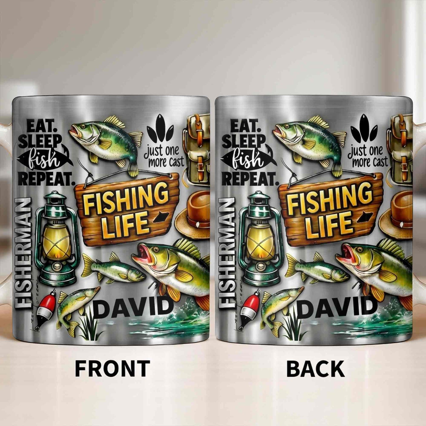 Eat Sleep Fish Repeat Fishing Life Fisherman With Fish And Gear - Personalized Custom Coffee Mug - FISH025_MG