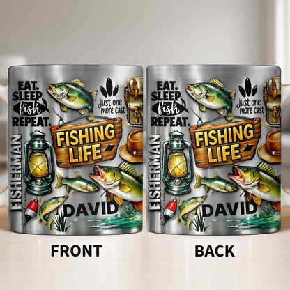 Eat Sleep Fish Repeat Fishing Life Fisherman With Fish And Gear - Personalized Custom Coffee Mug - FISH025_MG