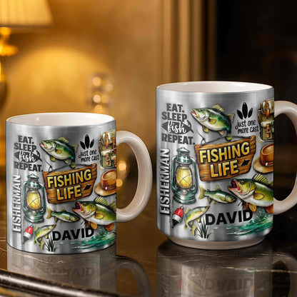 Eat Sleep Fish Repeat Fishing Life Fisherman With Fish And Gear - Personalized Custom Coffee Mug - FISH025_MG