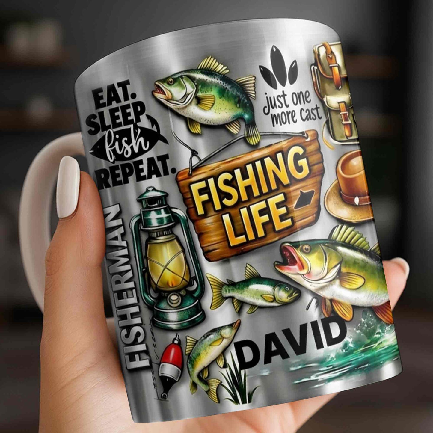 Eat Sleep Fish Repeat Fishing Life Fisherman With Fish And Gear - Personalized Custom Coffee Mug - FISH025_MG