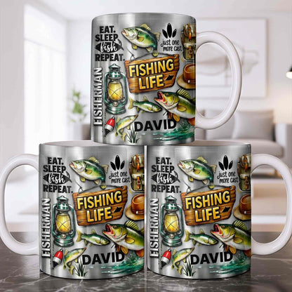 Eat Sleep Fish Repeat Fishing Life Fisherman With Fish And Gear - Personalized Custom Coffee Mug - FISH025_MG