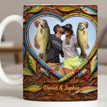 Hooked On Love Forever Fishing Rod Heart With Fish Lures - Personalized Custom Coffee Mug - FISH029_MG