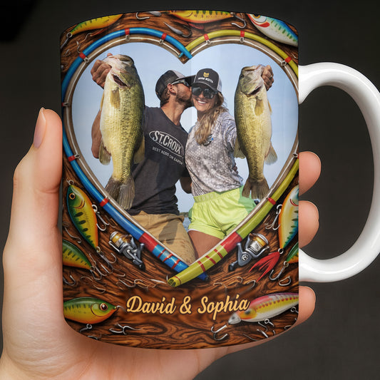 Hooked On Love Forever Fishing Rod Heart With Fish Lures - Personalized Custom Coffee Mug - FISH029_MG