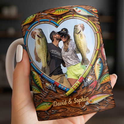 Hooked On Love Forever Fishing Rod Heart With Fish Lures - Personalized Custom Coffee Mug - FISH029_MG