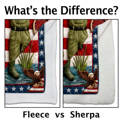 A True American Fisherman Hooked On Freedom With Fishing Gear - Personalized Custom Blanket - FISH038_BLK