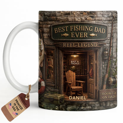 Best Fishing Dad Ever Reel Legend 3D Fishing Shop Design - Personalized Custom Coffee Mug - FISH049_MG