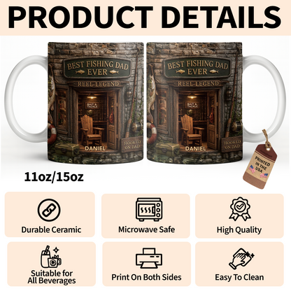 Best Fishing Dad Ever Reel Legend 3D Fishing Shop Design - Personalized Custom Coffee Mug - FISH049_MG