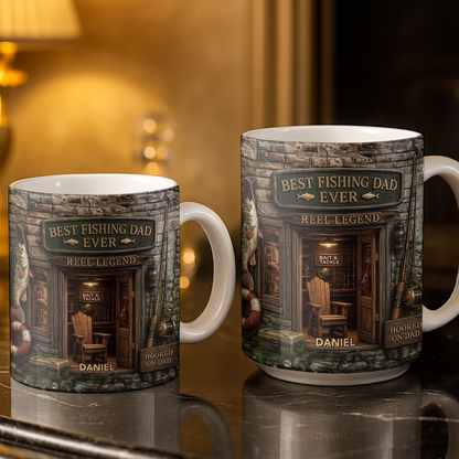 Best Fishing Dad Ever Reel Legend 3D Fishing Shop Design - Personalized Custom Coffee Mug - FISH049_MG
