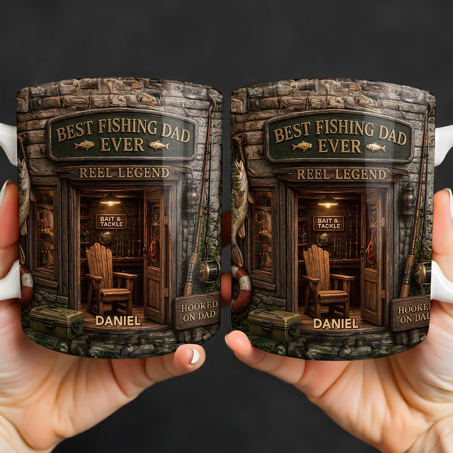Best Fishing Dad Ever Reel Legend 3D Fishing Shop Design - Personalized Custom Coffee Mug - FISH049_MG