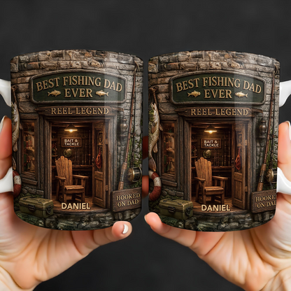 Best Fishing Dad Ever Reel Legend 3D Fishing Shop Design - Personalized Custom Coffee Mug - FISH049_MG