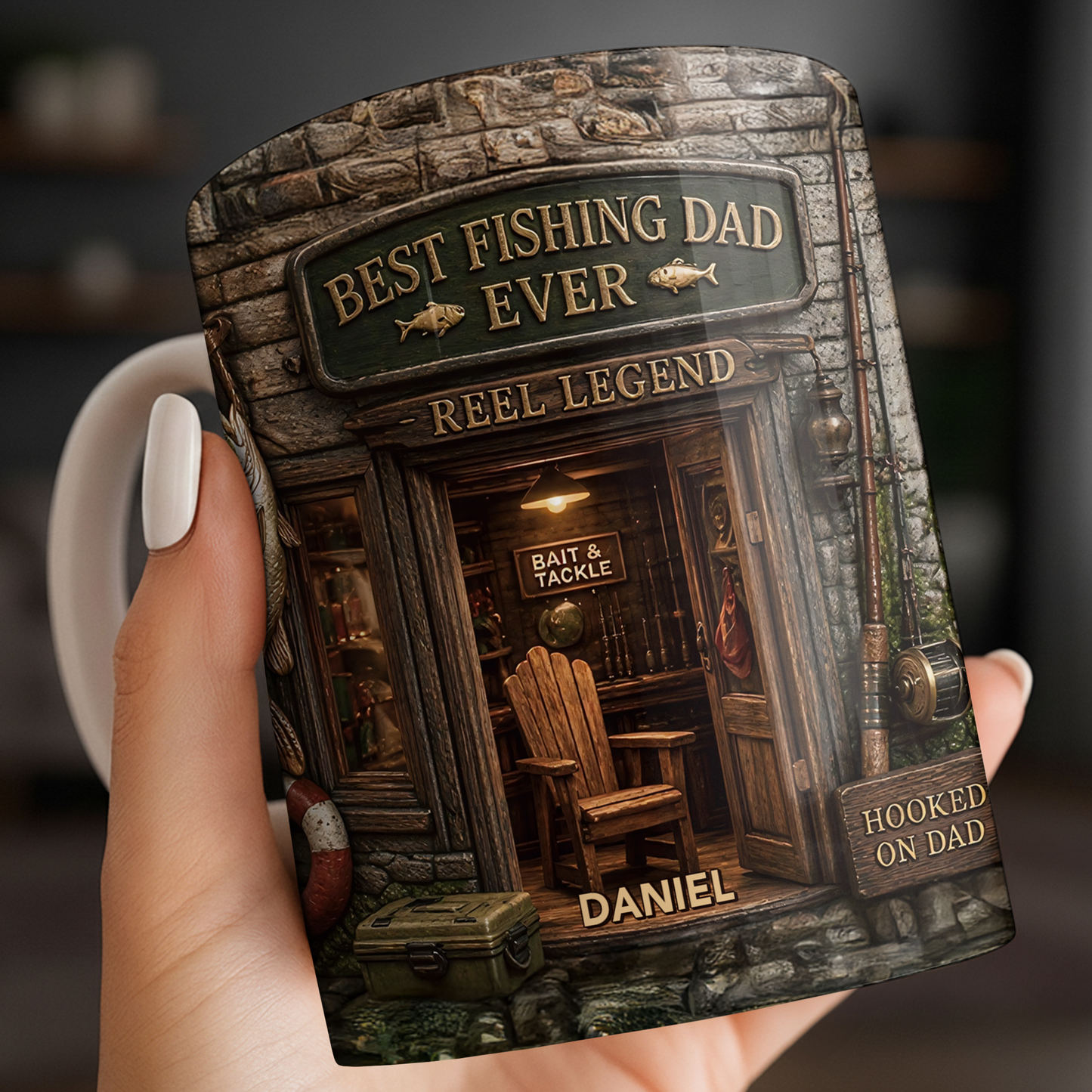 Best Fishing Dad Ever Reel Legend 3D Fishing Shop Design - Personalized Custom Coffee Mug - FISH049_MG