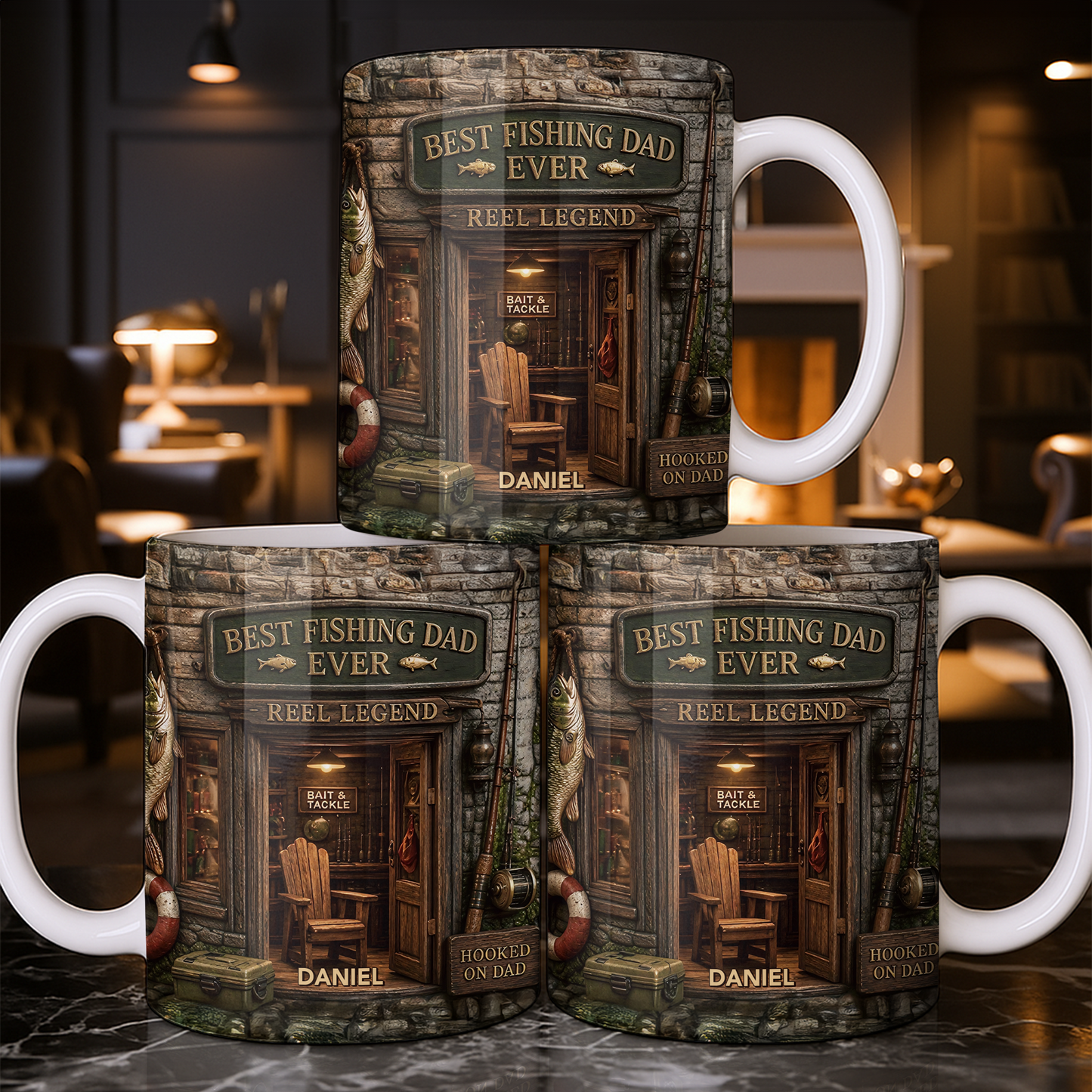 Best Fishing Dad Ever Reel Legend 3D Fishing Shop Design - Personalized Custom Coffee Mug - FISH049_MG