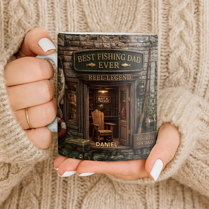 Best Fishing Dad Ever Reel Legend 3D Fishing Shop Design - Personalized Custom Coffee Mug - FISH049_MG