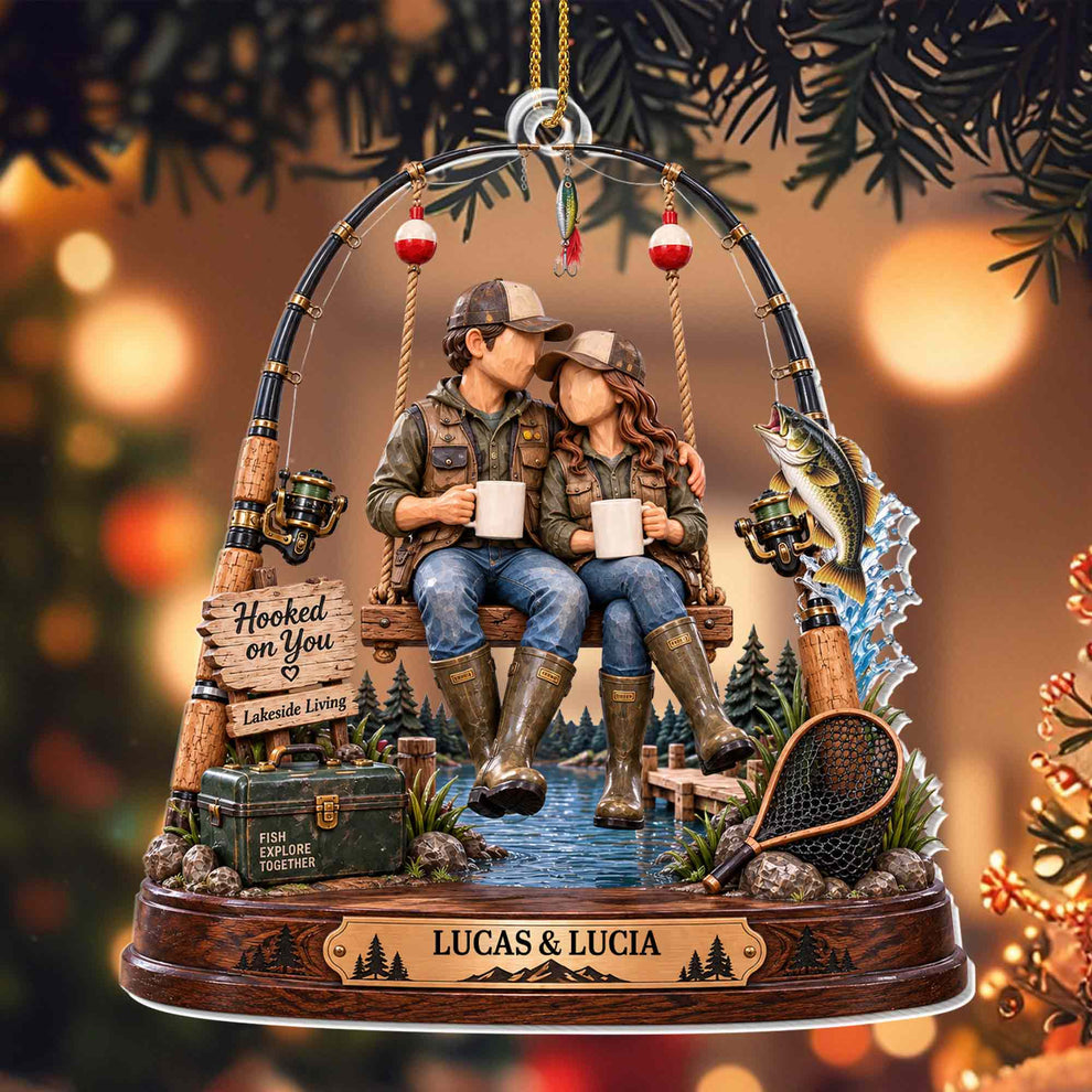 Hooked On You Fishing Couple, Personalized Acrylic Ornament, Gift For ...