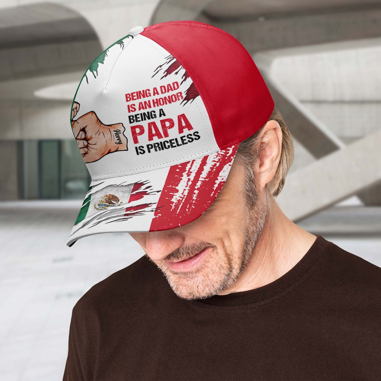 Ser papá es un honor. Ser PAPA no tiene precio. Gorra personalizada, gorra de béisbol con estampado integral. FM001_BAC