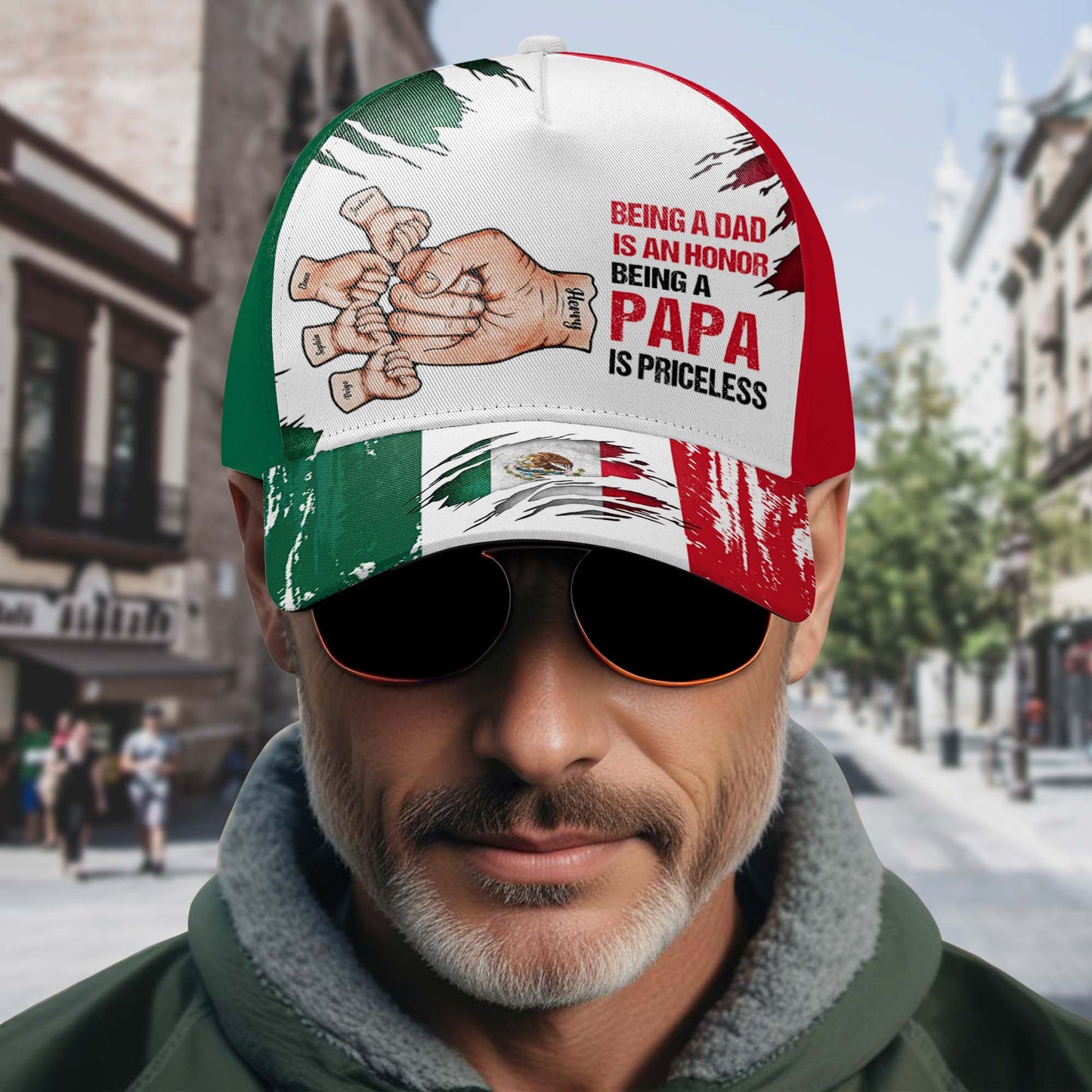 Ser papá es un honor. Ser PAPA no tiene precio. Gorra personalizada, gorra de béisbol con estampado integral. FM001_BAC