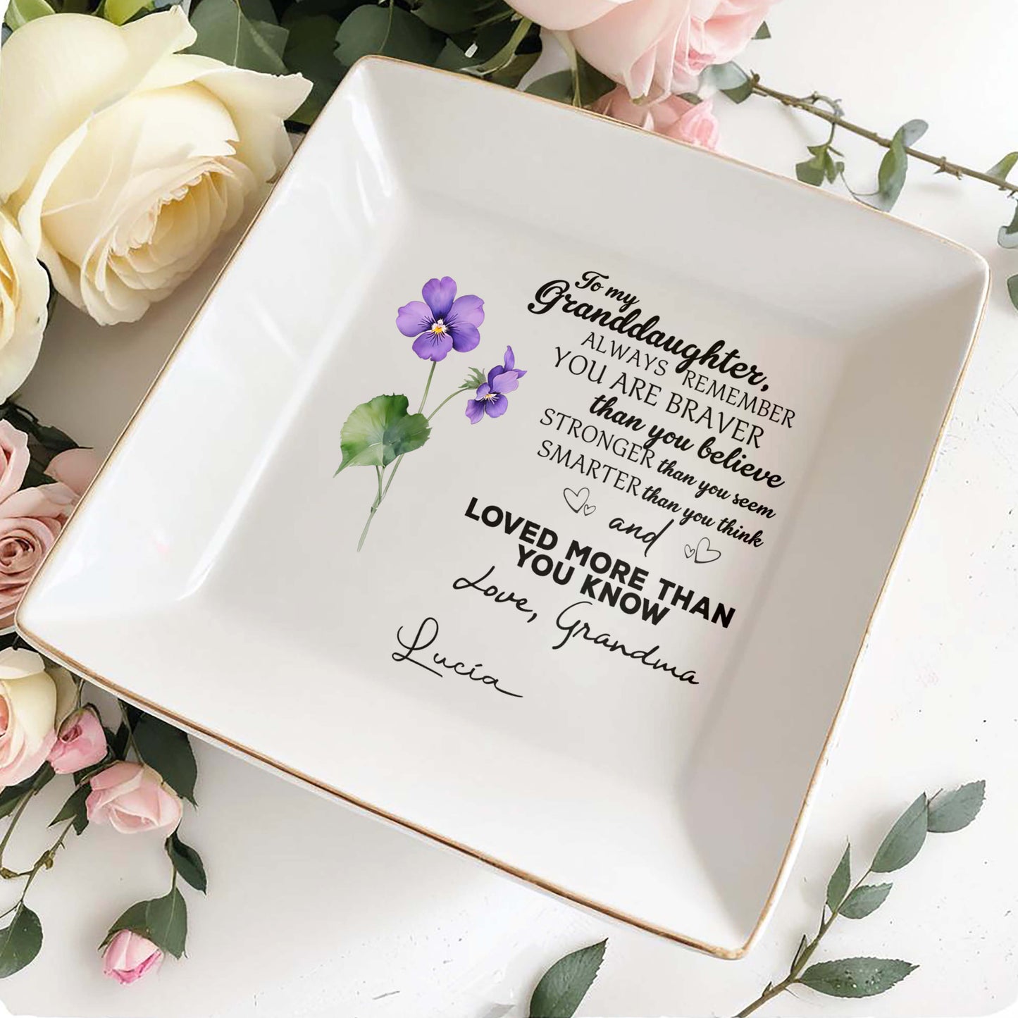 To My Granddaughter, Always Remember You Are Braver - Personalized Custom Jewelry Dish - FM004_SCRD