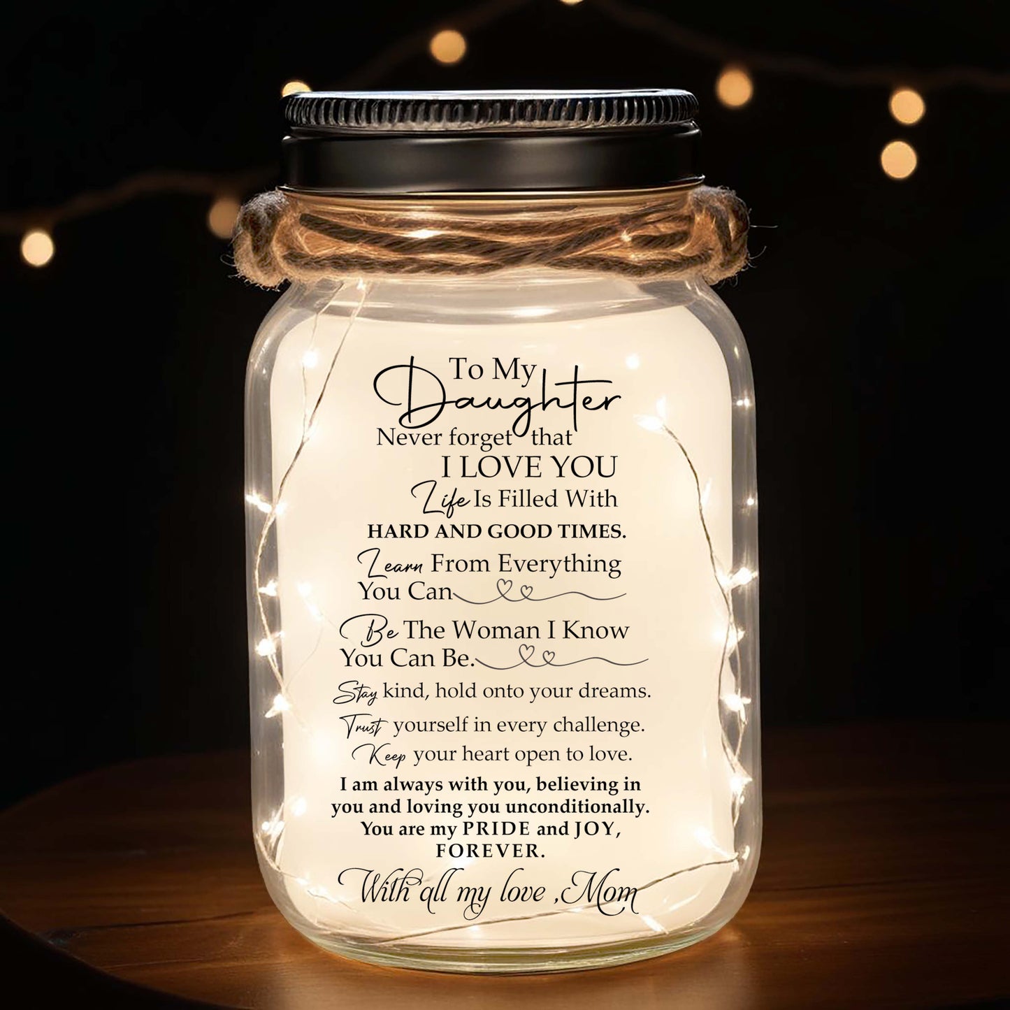 To My Daughter, Never Forget That I Love You - Personalized Custom Mason Jar Light - FM006_JARL