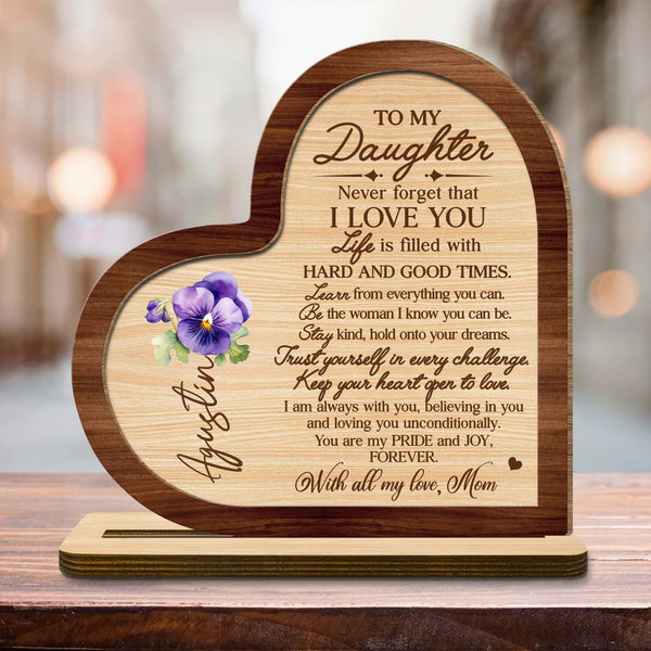 Message d'amour éternel pour ma fille avec cœur et pensées - Plaque en bois personnalisée à 2 couches avec base plate - FM006_WPLA