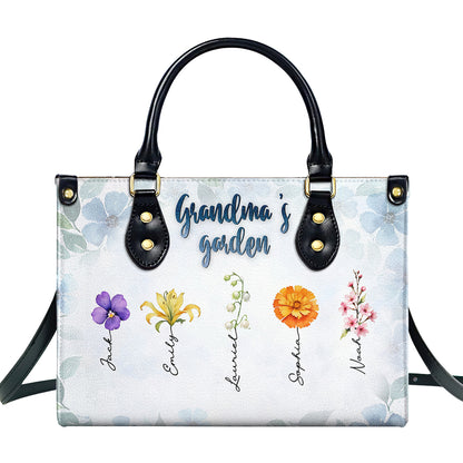 Grandma's garden. El Jardín De La Abuela - Personalized Custom Leather Handbag - FM014_HB