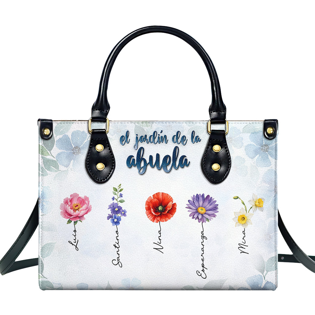 Grandma's garden. El Jardín De La Abuela - Personalized Custom Leather Handbag - FM014_HB