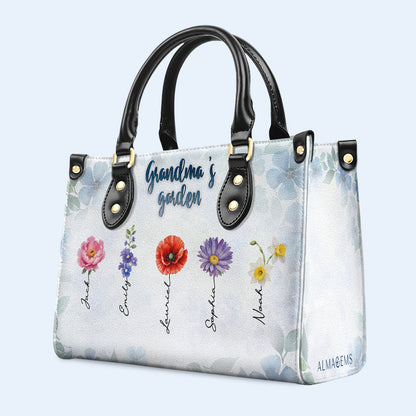 Grandma's garden. El Jardín De La Abuela - Personalized Custom Leather Handbag - FM014_HB