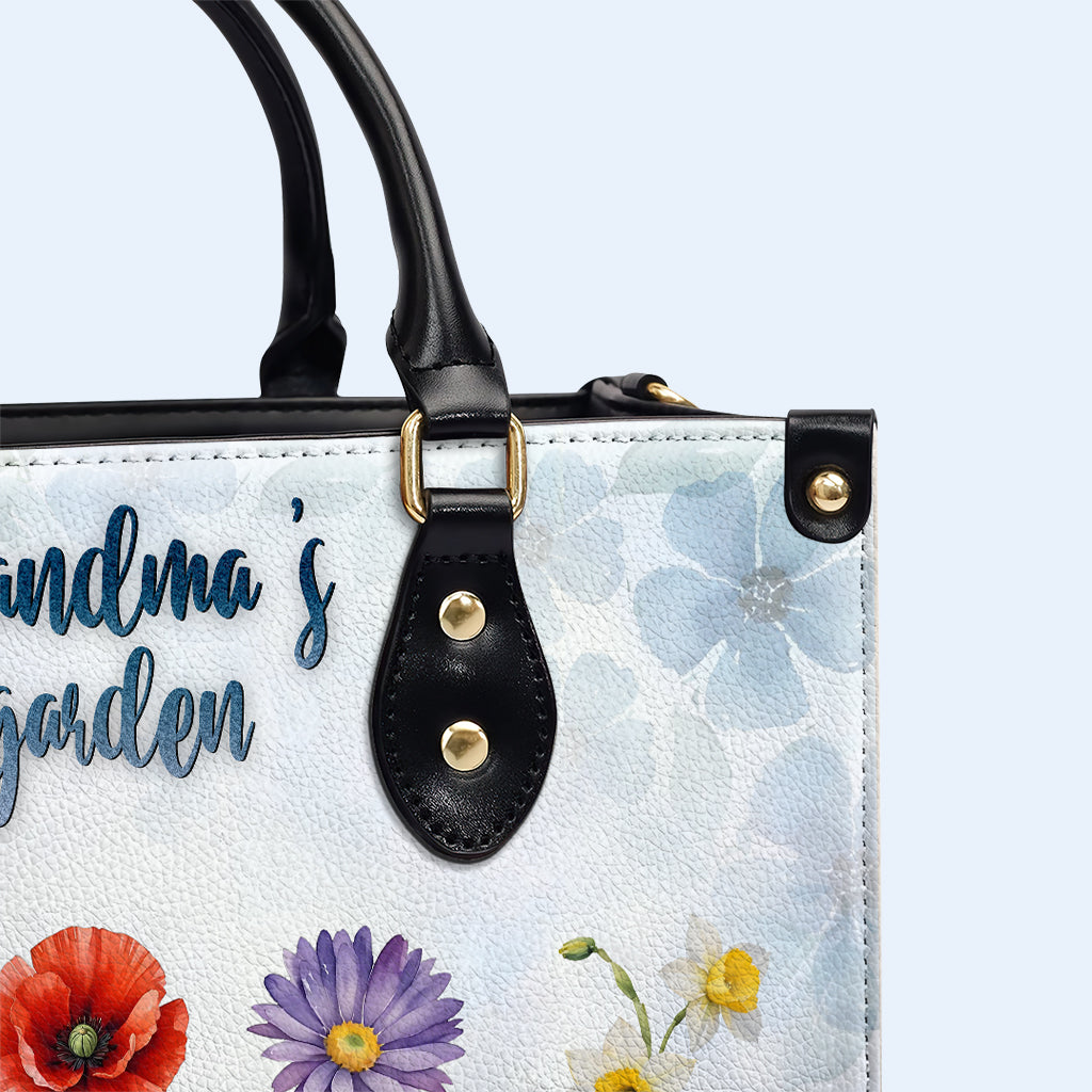 Grandma's garden. El Jardín De La Abuela - Personalized Custom Leather Handbag - FM014_HB