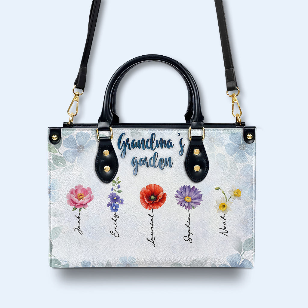 Grandma's garden. El Jardín De La Abuela - Personalized Custom Leather Handbag - FM014_HB