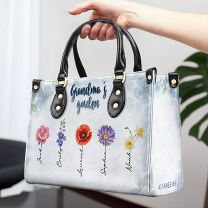 Grandma's garden. El Jardín De La Abuela - Personalized Custom Leather Handbag - FM014_HB