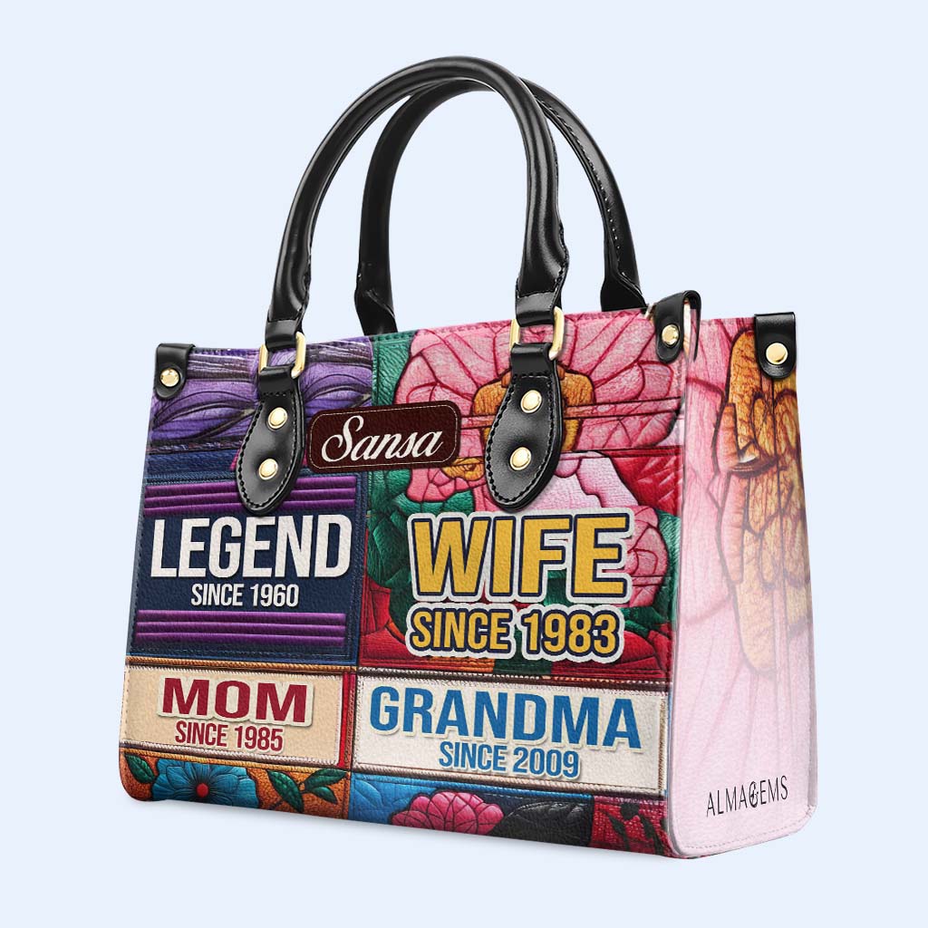 Leyenda Esposa Mamá Abuela Desde Hace Años - Bolso de Cuero Personalizado - FM016_HB