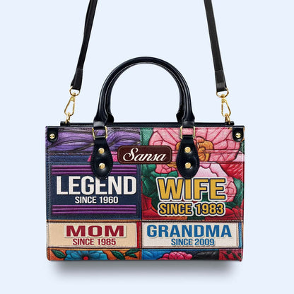 Leyenda Esposa Mamá Abuela Desde Hace Años - Bolso de Cuero Personalizado - FM016_HB