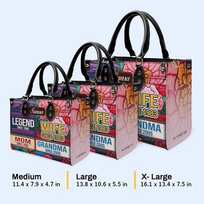 Leyenda Esposa Mamá Abuela Desde Hace Años - Bolso de Cuero Personalizado - FM016_HB