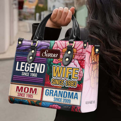 Leyenda Esposa Mamá Abuela Desde Hace Años - Bolso de Cuero Personalizado - FM016_HB