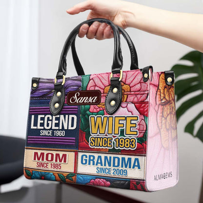 Leyenda Esposa Mamá Abuela Desde Hace Años - Bolso de Cuero Personalizado - FM016_HB