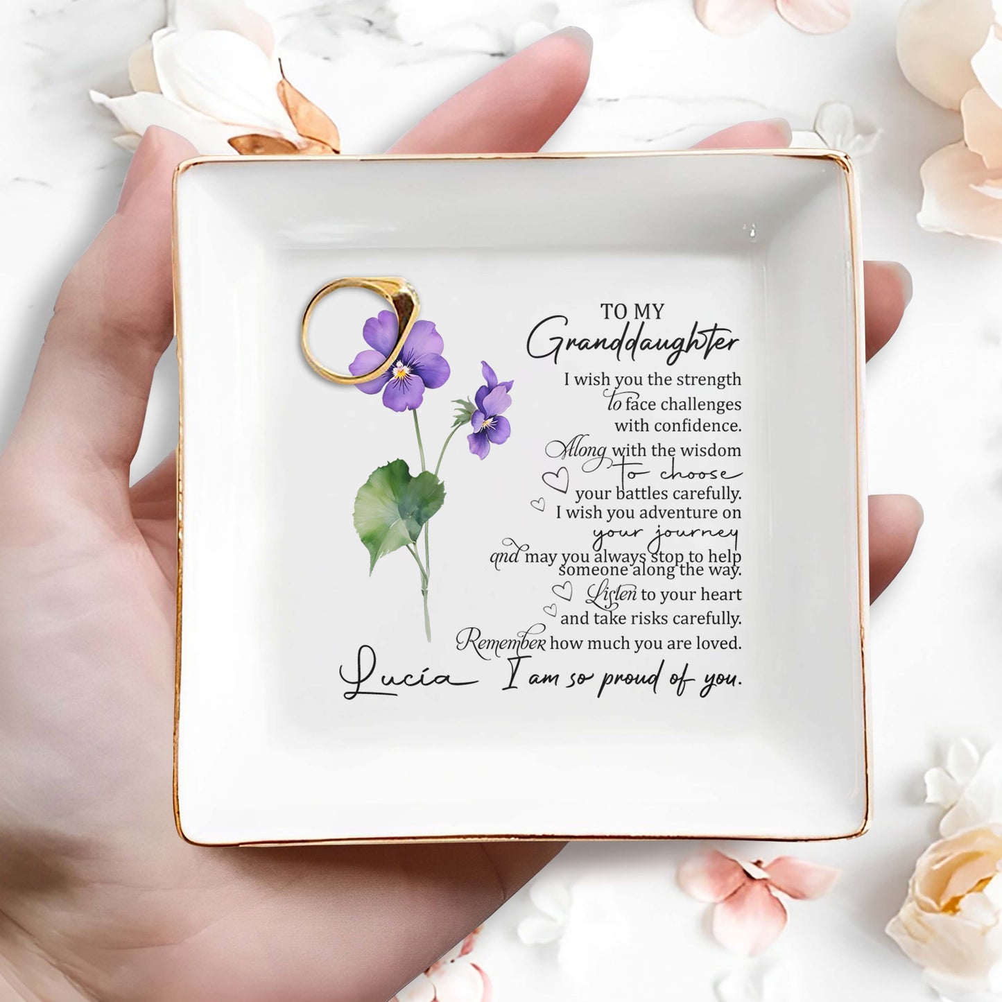 To My Granddaughter, I Wish You - Personalized Custom Jewelry Dish - FM024_SCRD