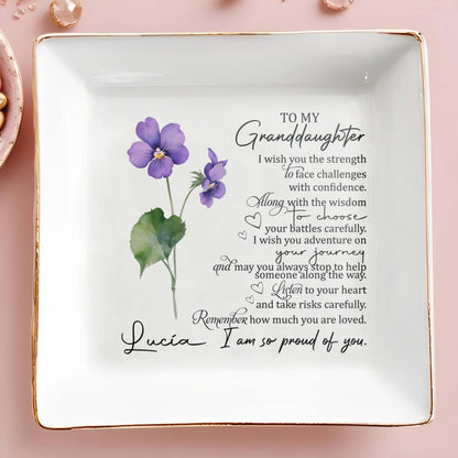 Para mi nieta, te deseo un feliz cumpleaños - Plato de joyería personalizado - FM024_SCRD